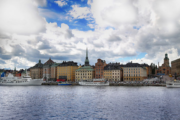 Image showing View of Gamla Stan from bridge Skeppsholmsbron in Stockholm, Swe