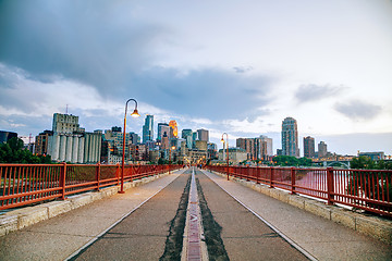 Image showing Downtown Minneapolis as seen from the Stone arch bridge