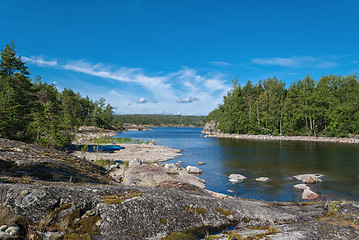 Image showing The rocky shore of the lake.