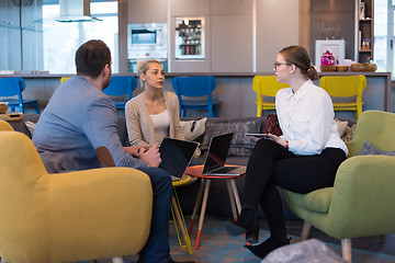 Image showing Startup Business Team At A Meeting at modern office building