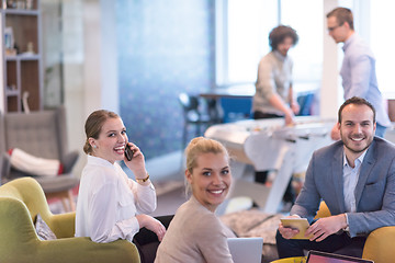 Image showing Startup Business Team At A Meeting at modern office building