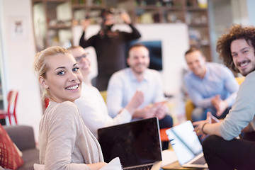 Image showing Startup Business Team At A Meeting at modern office building