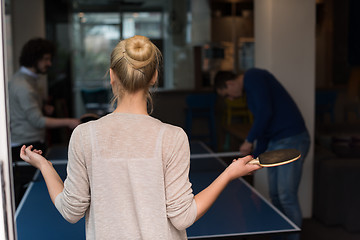 Image showing startup business team playing ping pong tennis