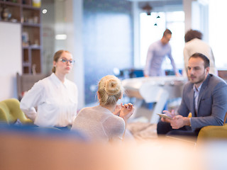 Image showing Startup Business Team At A Meeting at modern office building