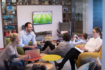 Image showing Startup Business Team At A Meeting at modern office building