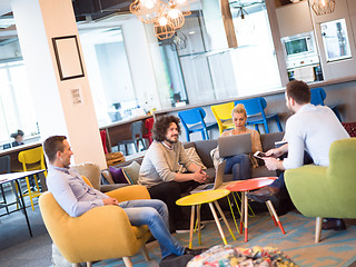 Image showing Startup Business Team At A Meeting at modern office building