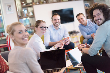 Image showing Startup Business Team At A Meeting at modern office building