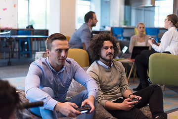 Image showing startup Office Workers Playing computer games