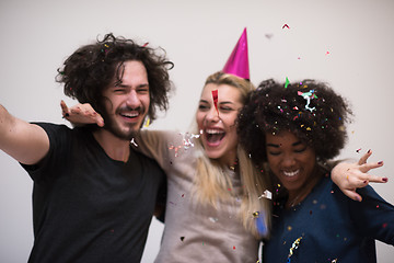 Image showing confetti party multiethnic group of people