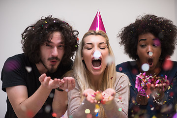 Image showing confetti party multiethnic group of people