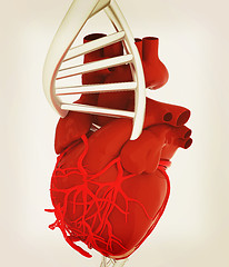 Image showing DNA and heart. 3d illustration. Vintage style.