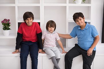 Image showing young boys posing on a shelf