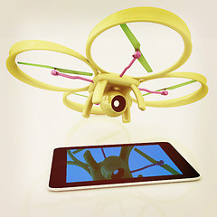 Image showing Drone with tablet pc. Vintage style.
