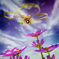 Image showing Drone, quadrocopter, with photo camera against the sky and Beaut