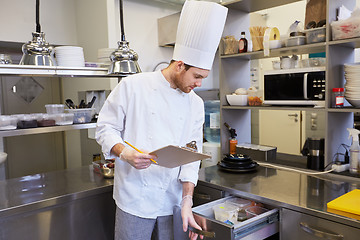 Image showing chef with clipboard doing inventory at kitchen