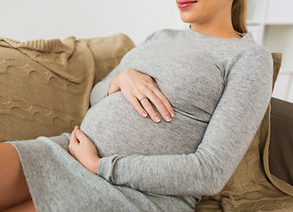 Image showing close up of pregnant woman with big belly