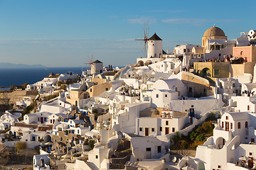 Image showing Oia village at sunset, Santorini island, Greece.