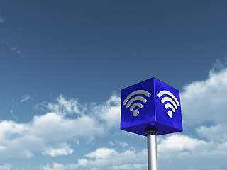 Image showing wifi symbol on cube undercloudy sky - 3d rendering