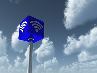 Image showing wifi symbol on cube undercloudy sky - 3d rendering