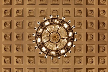 Image showing Chandelier on decoarted ceiling