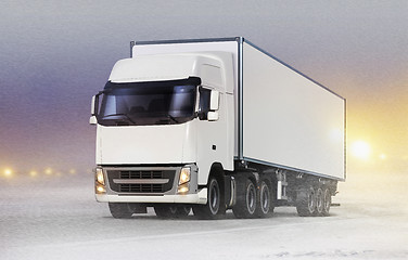 Image showing white truck on ice road in blizzard