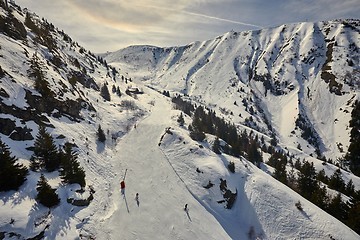 Image showing Skiing slopes, majestic Alpine landscape