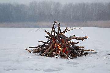 Image showing Campfire in winter