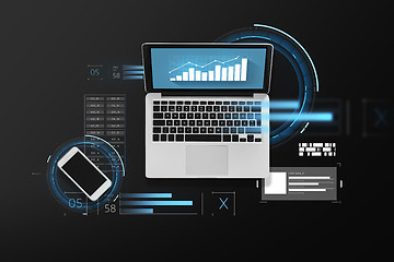 Image showing laptop with chart on screen and smartphone