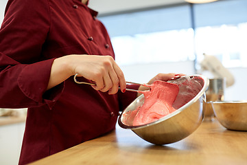 Image showing chef making macaron batter at confectionery