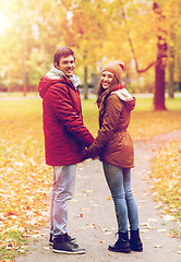 Image showing happy young couple walking in autumn park