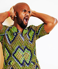 Image showing portrait of young handsome african man wearing bright green nati