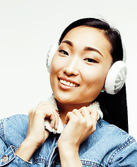 Image showing young pretty asian woman posing cheerful emotional isolated on white background, lifestyle people concept 