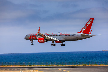 Image showing ARECIFE, SPAIN - APRIL, 15 2017: Boeing 757 - 200 of JET2 with t