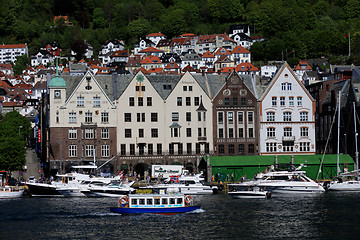 Image showing BERGEN HARBOR, NORWAY - MAY 27, 2017: Private boats on a row alo