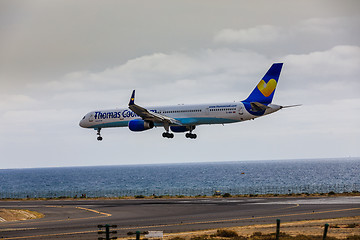 Image showing ARECIFE, SPAIN - APRIL, 15 2017: Boeing 757-300 of ThomasCook.co