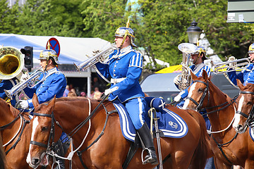 Image showing STOCKHOLM, SWEDEN - AUGUST 20, 2016: Swedish Royal Guards on hor