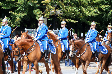 Image showing STOCKHOLM, SWEDEN - AUGUST 20, 2016: Swedish Royal Guards on hor