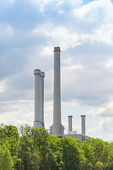 Image showing Industrial emissions from plant chimney