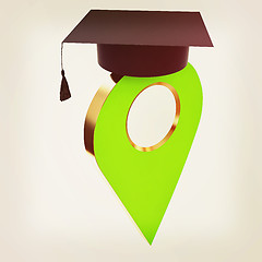 Image showing Geo pin with graduation hat on white. School sign, geolocation a