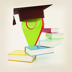 Image showing Pointer of education in graduation hat with books around. 3d ill