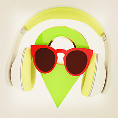 Image showing Glamour map pointer in sunglasses and headphones. 3d illustratio