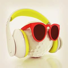 Image showing Golf Ball With Sunglasses and headphones. 3d illustration. Vinta