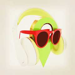 Image showing Glamour map pointer in sunglasses and headphones. 3d illustratio