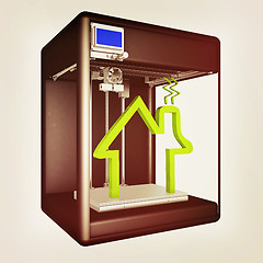 Image showing Industrial 3D printer prints a house concept. 3d illustration. V