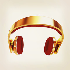 Image showing Golden headphones. 3d illustration. Vintage style