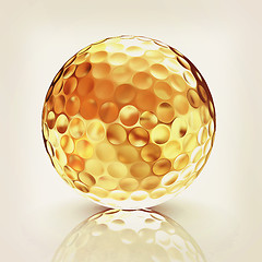 Image showing 3d rendering of a golfball in gold. Vintage style