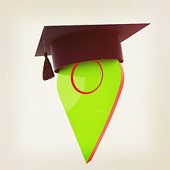 Image showing Geo pin with graduation hat on white. School sign, geolocation a