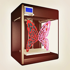 Image showing 3d printer during work on the new butterfly design. 3d illustrat