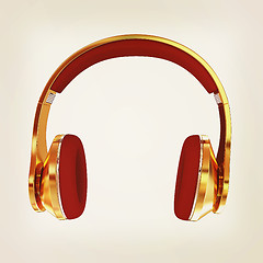 Image showing Golden headphones. 3d illustration. Vintage style