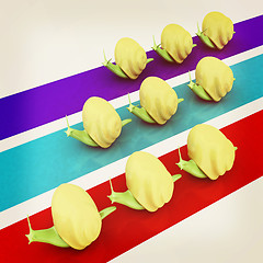 Image showing Racing snails. 3D illustration. Vintage style